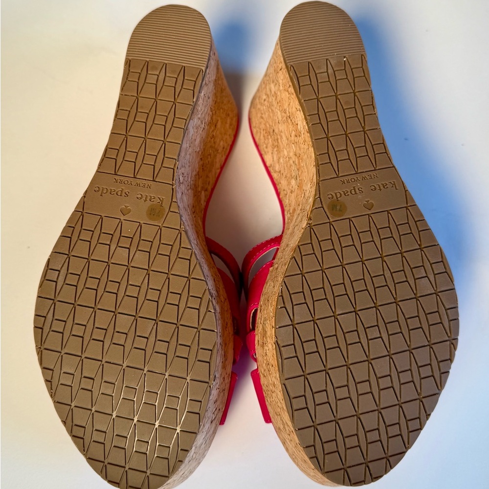 Kate Spade Talcott Pink Suede Cork Wedge Sandals Crisscross Platform NIB Size 7 - Picture 5 of 14